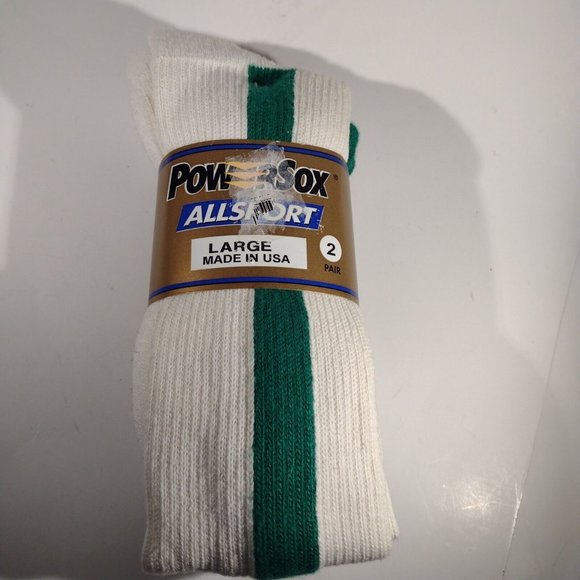 Vintage PowerSox - 2 Pack - White & Green Tube Socks Size Large - New Old Stock. - Picture 1 of 7